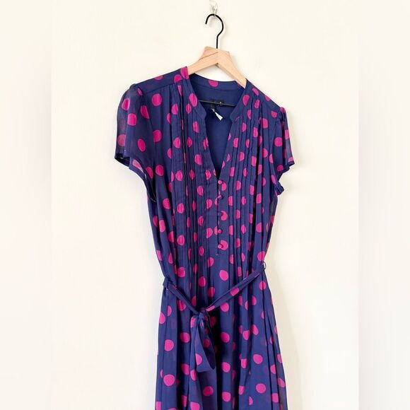 Chiasso Short Sleeve Fit & Flare Dress in Navy & Pink Dot - Size 16 - Picture 3 of 6